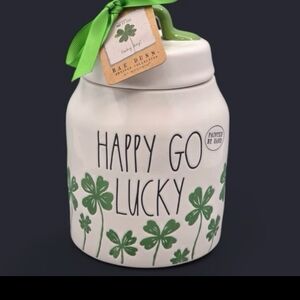 Rae Dunn White Jar with Green Clovers